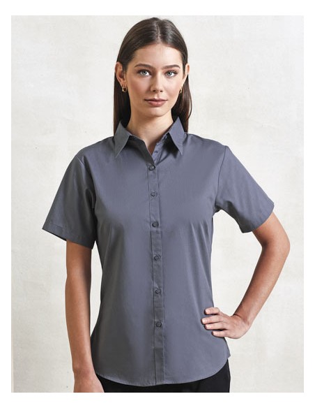 PRE-PR302-Womens Poplin Short Sleeve Blouse 2
